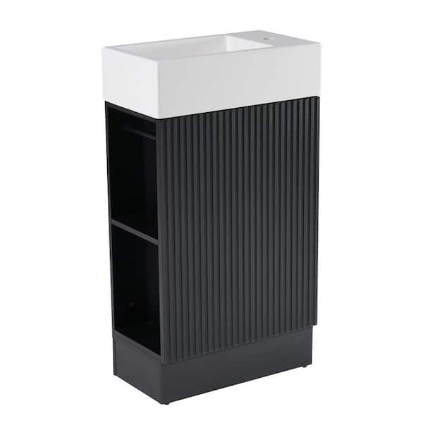 18.60 in. Freestanding Black Bath Vanity with White Ceramic Top and Two-tier Shelf