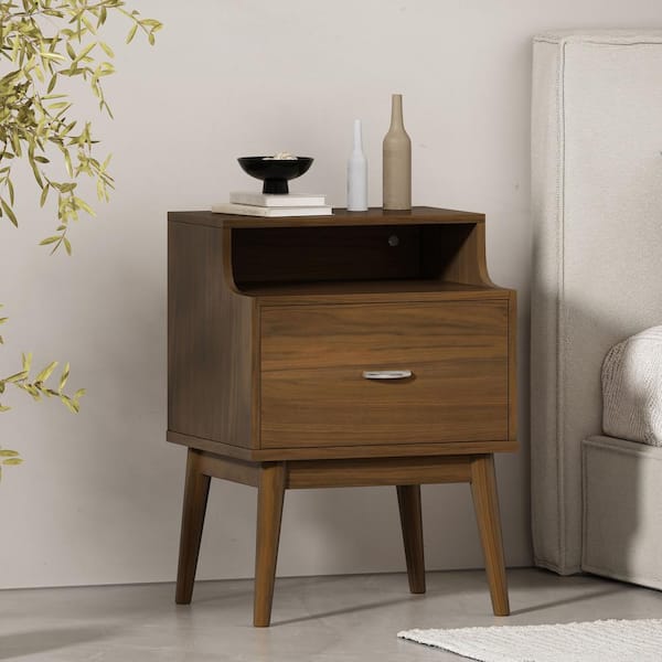 Noble House Starla 1-Drawer Columbia Walnut Nightstand
