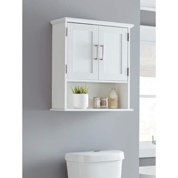 Glacier Bay Shaker Style 23 In W Wall Cabinet With Open Shelf White 5318wwhd The Home Depot - Over Toilet Wall Cabinet White