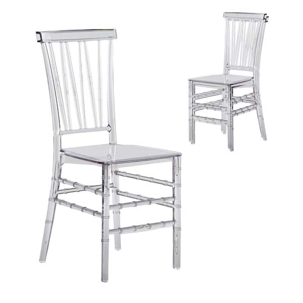 Chiavari Style Acrylic Stackable Event Chairs, Clear, Set of 2