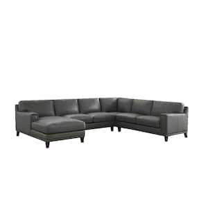Hayward Sectional 135.5 in. W Square Arm 4-Piece Leather U-Shaped Lawson Sectional Sofa in Gray