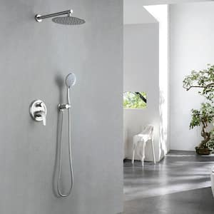 Single Handle 5-Spray 10 in. Shower Faucet Set with Shower Head and Handheld Shower in Brushed Nickel