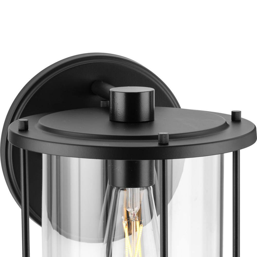 Matte Black Cylinder Outdoor Wall Lantern with Clear Glass