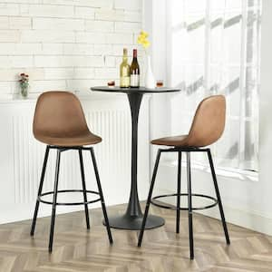 Adenmore Swivel Bar Stool with Brown Faux Leather Upholstery and Black Metal Frame (Set of 2)