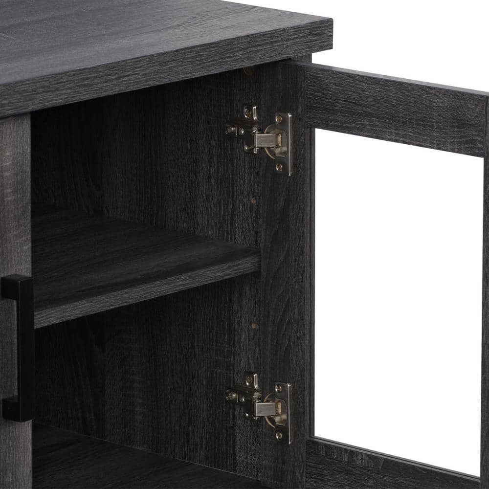 Fremont 84" Dark Gray Engineered Wood TV Stand with Glass Cabinets