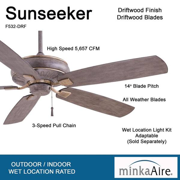 MINKA-AIRE Sunseeker 60 in. Indoor/Outdoor Driftwood Ceiling Fan