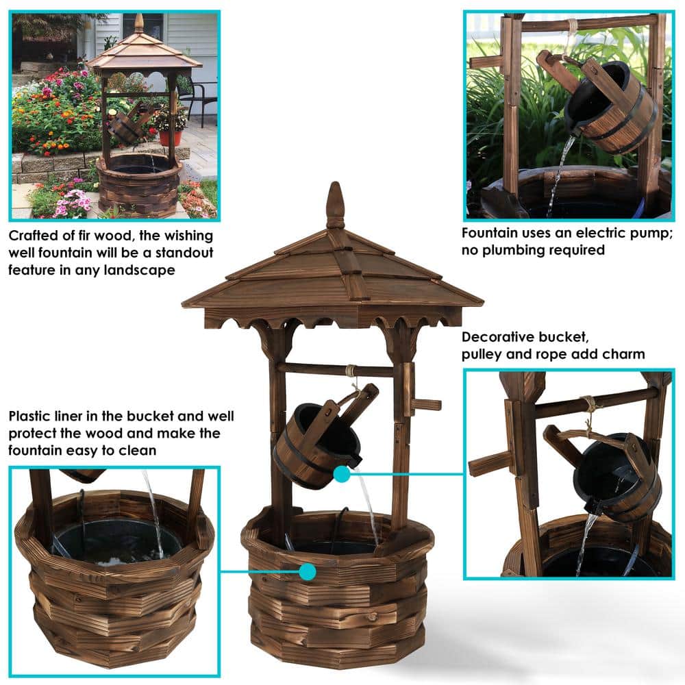 48" Brown Fir Wood Rustic Wishing Well Outdoor Fountain