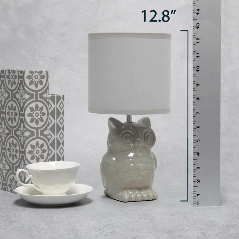 12.8" Gray Ceramic Owl Bedside Lamp with Fabric Shade
