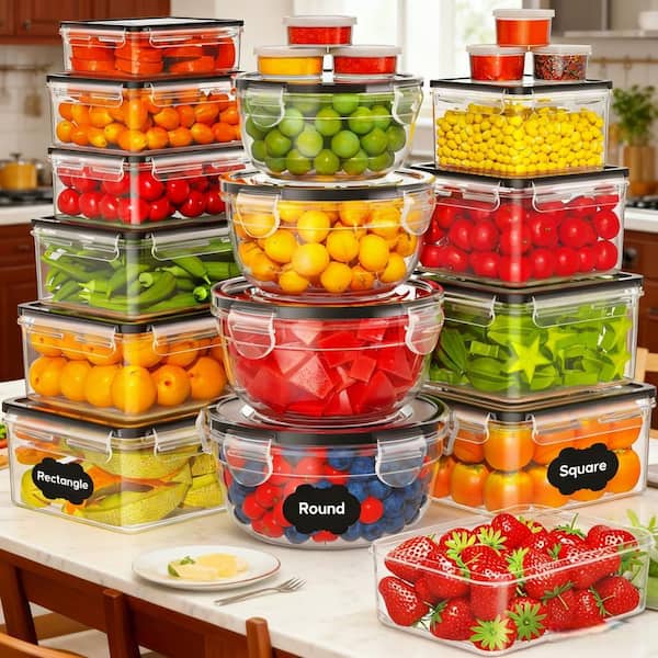 21-Pack Plastic Food Storage Containers with Lids, BPA Free, Dishwasher Safe, Microwave Safe, Freezer Safe