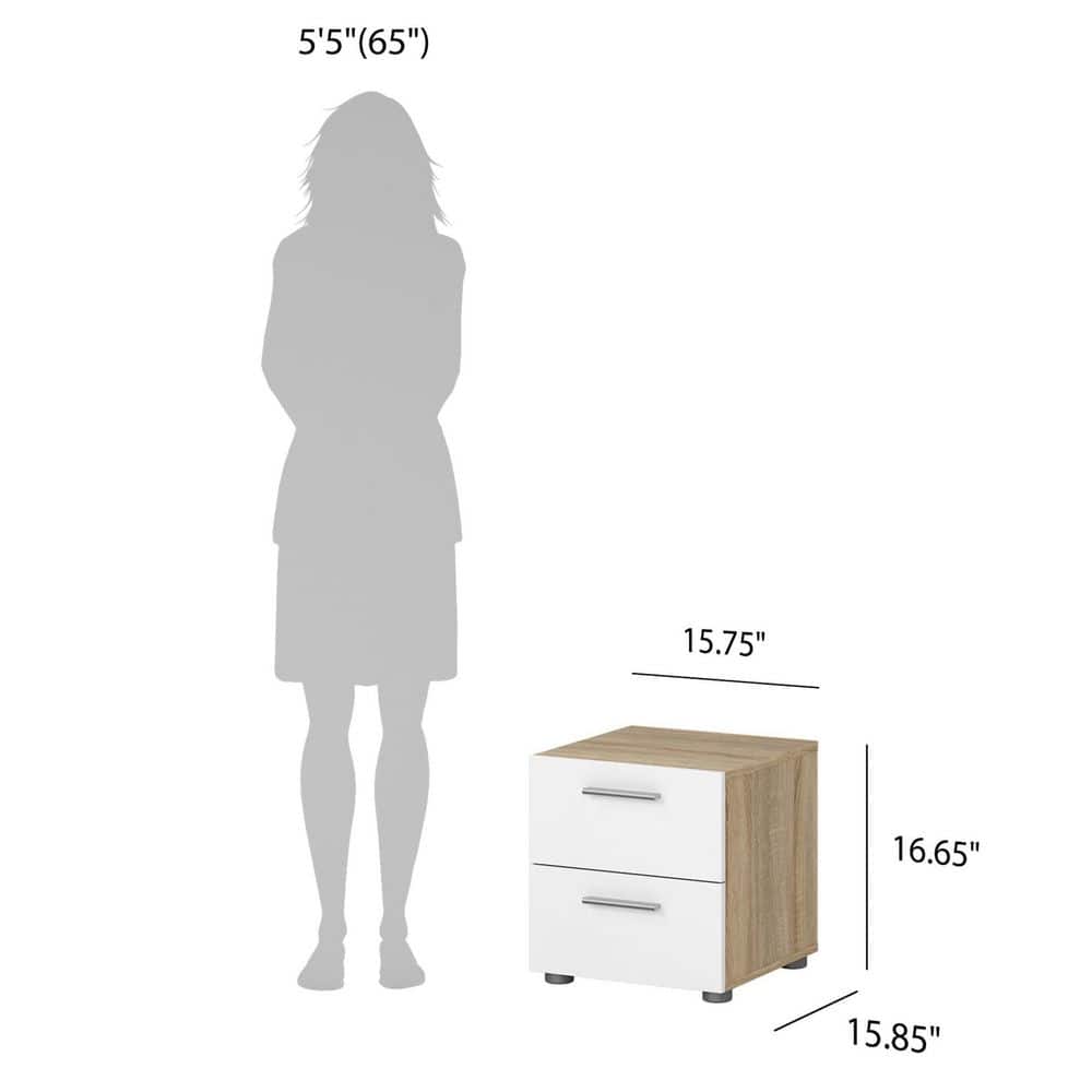 Austin 2-Drawer Oak and White High Gloss Nightstand