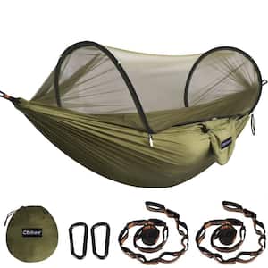 9 ft. Army Green Ultra-Light Portable Camping Hammock with Mosquito Net, 2 Carabiners and 2 Tree Slings