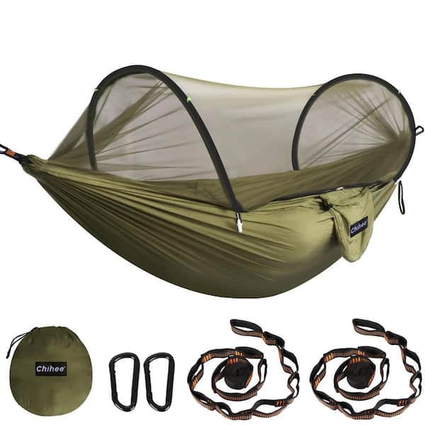 Angel Sar 9 ft. Army Green Ultra-Light Portable Camping Hammock with Mosquito Net, 2 Carabiners and 2 Tree Slings
