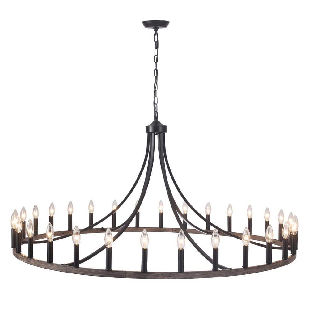 52 in. 30-Light Imitation Wood Grain Large Candle-style Rustic Farmhouse Wagon Wheel Chandelier for Living Room price history on PriceWatchPro