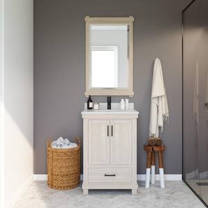 Rion 24 in. Rustic White Bathroom Vanity with White Composite Granite Vanity Top, White Ceramic Oval Sink and Backsplash