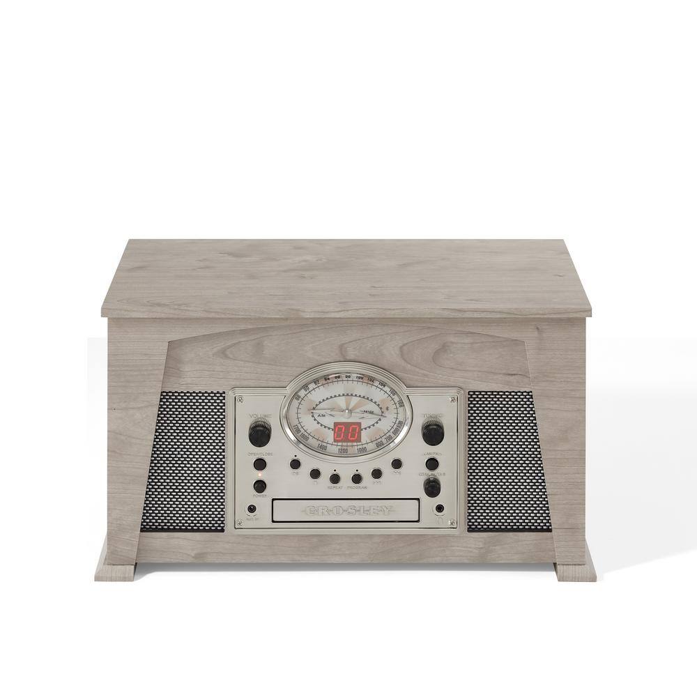 Gray Vintage 8-in-1 Wood Record Player with AM/FM Radio