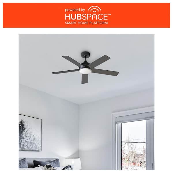 Carley 52 in. Integrated LED Indoor Matte Black Smart Ceiling Fan with Remote Control and CCT Powered by Hubspace