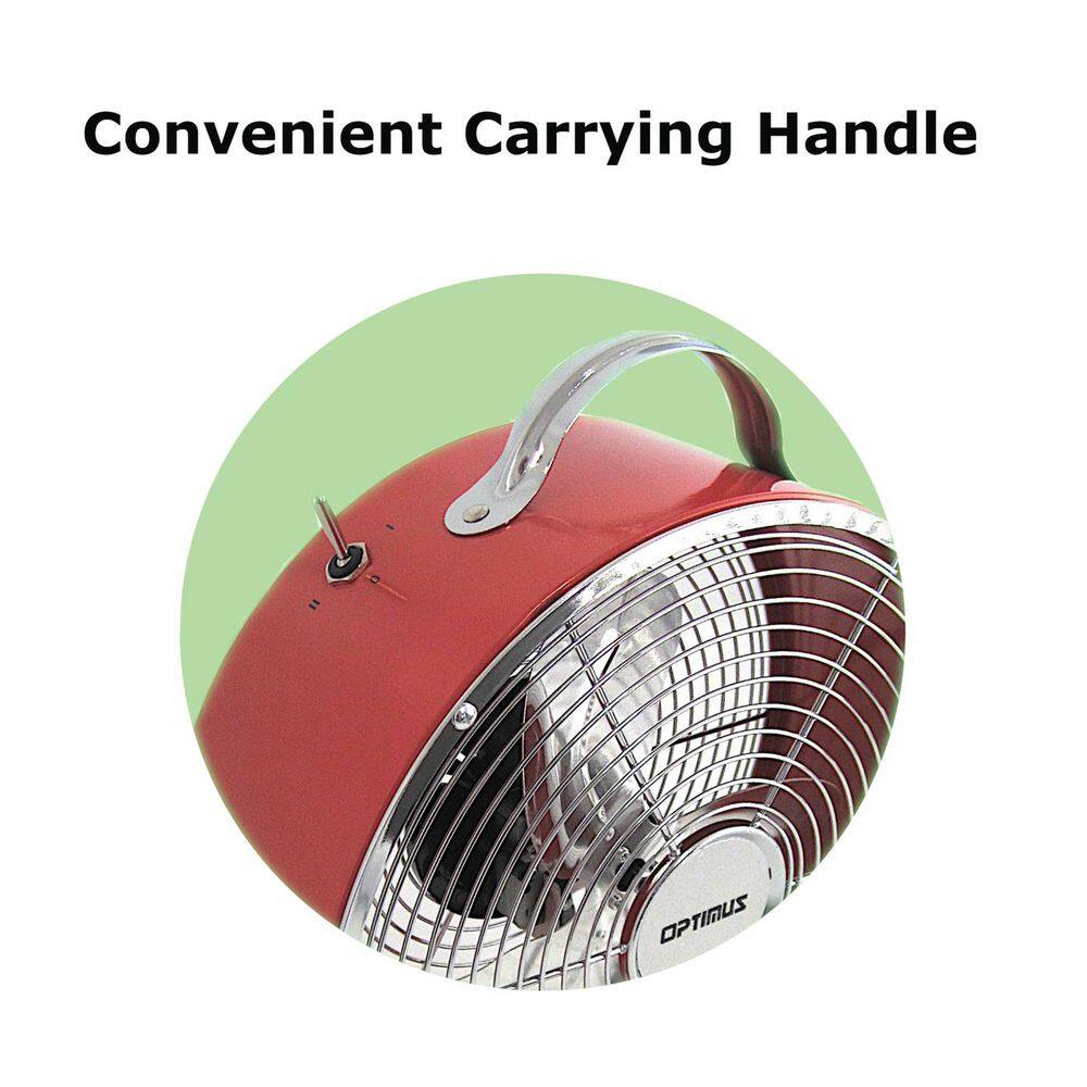 Red Retro Drum Fan with Two Speed Settings, 10 Inch