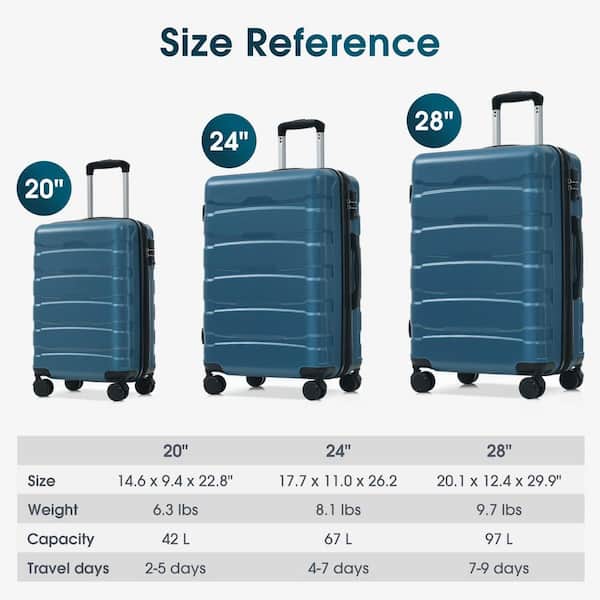 Merax 22.8 in. Blue ABS Hardside Luggage Double Spinner Expandable