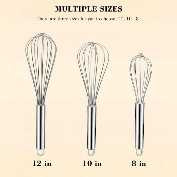 Wire Stainless Steel Whisk Set with Balloon Whisk for Kitchen Cooking, Whisking, Blending, Beating and Stirring (3-Pack)