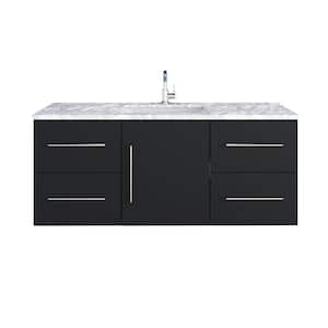 Napa 48 in. W x 22 in. D x 21.75 in. H Single Sink Bath VanityWall in Matte Black with White Carrera Marble Countertop