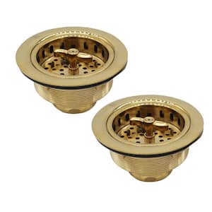 Wing Nut Style Large Kitchen Sink Basket Strainer, 2 Pack, Polished Brass