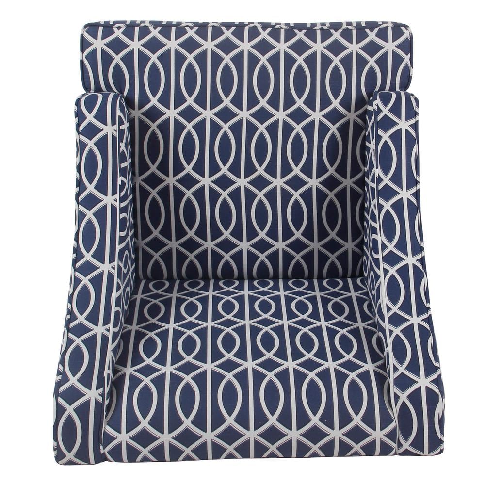 Classic Blue Trellis Swoop Arm Accent Chair with Wood Legs