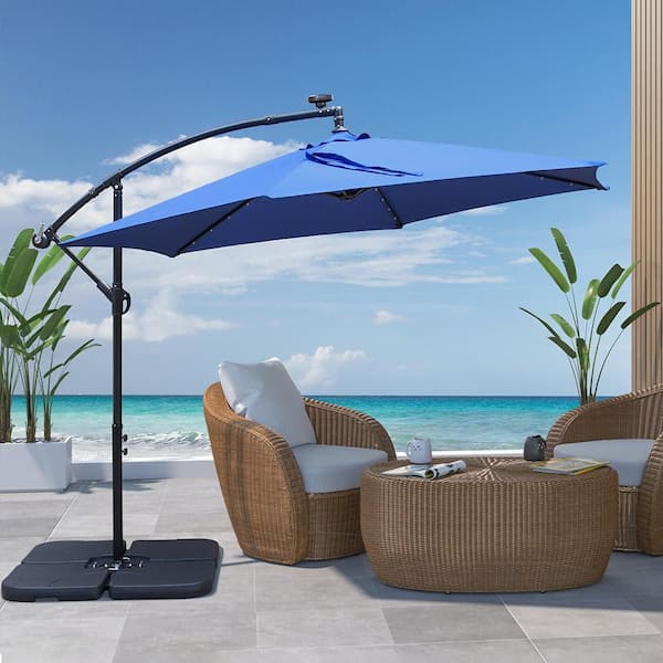 Maypex 10 ft. Solar Lighted Outdoor Offset Umbrella, Cantilever Patio Umbrella in Navy
