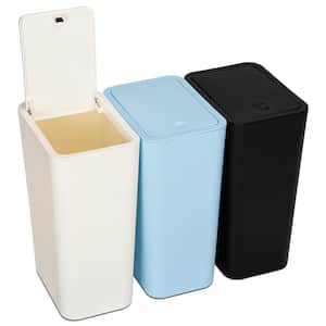 2.6 Gal. White, Blue and Black Small Rectangular Plastic Household Trash Can with Lid (3-Pack)