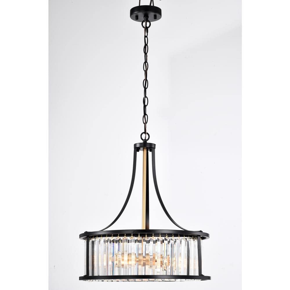 Indoor 3Light Black Finish Uplight Pyramid Crystal Pendant Light with Adjustable Height LL