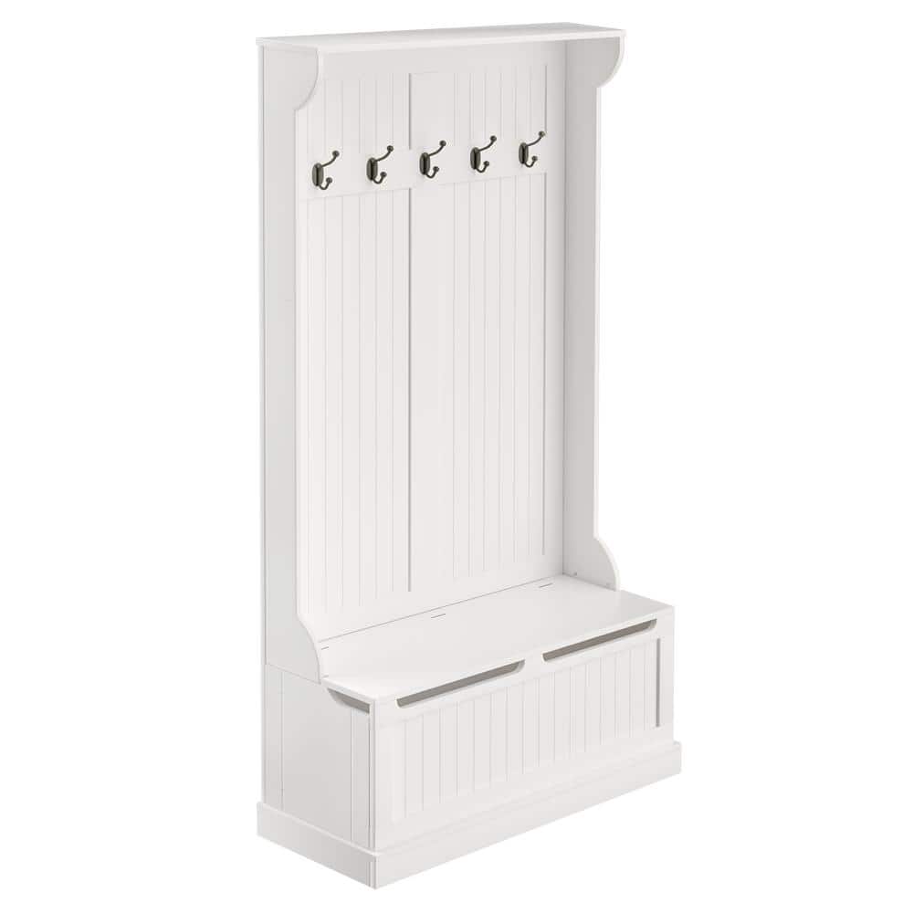 White Hall Tree with Storage Bench and Coat Rack
