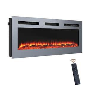 50-inch Wall Mounted and Recessed Stainless Steel Electric Fireplace in Black