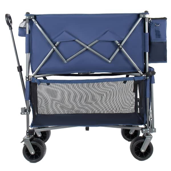 55 in. Black Double-Decker Collapsible Wagon, 560LBS Capacity All-Terrain Camping Cart for Outdoor