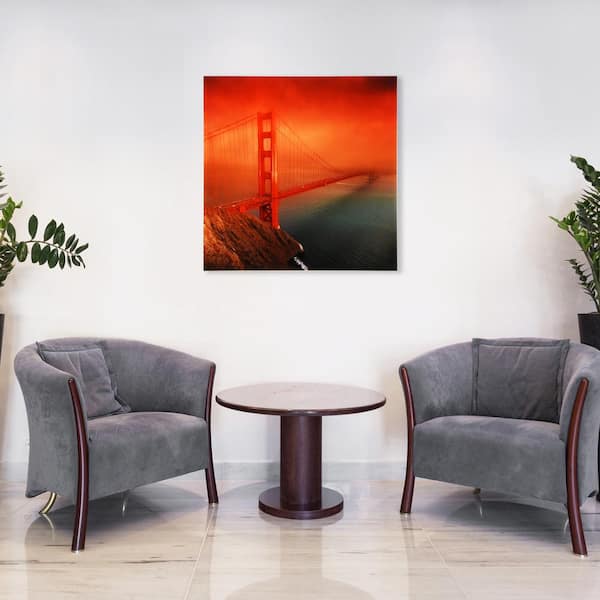 Empire Art Direct 36 in. x 36 in. "Golden Gate" Frameless Free Floating Tempered Glass Panel Graphic Wall Art