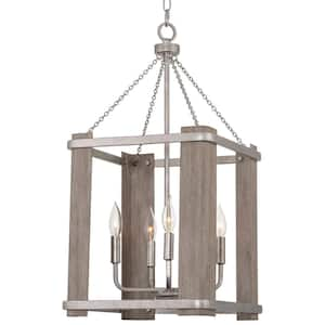 Kenwood 60-Watt 4-Light Galvanized Steel Farmhouse Pendant Light with Bleached Oak Shade, No Bulb Included