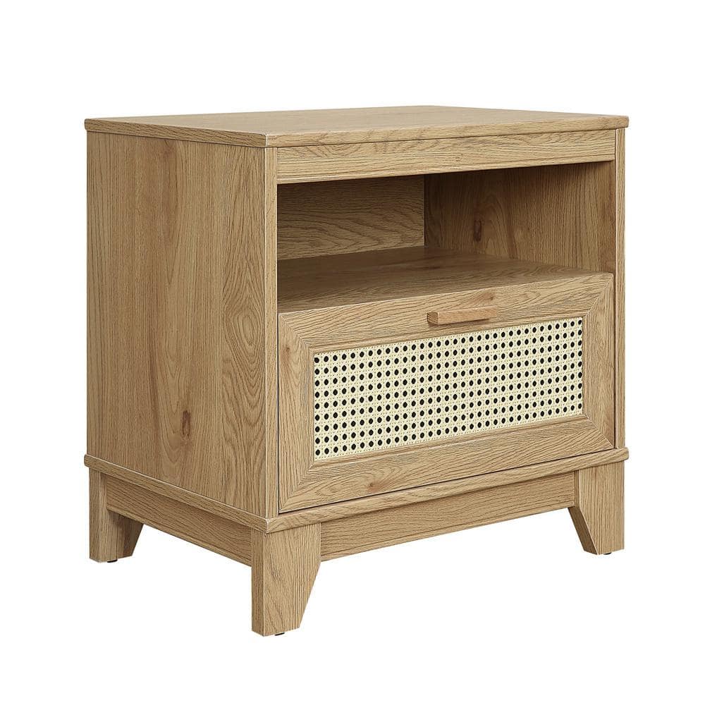 Sheridan Natural Cane and Wood Nightstand Set with Drawer
