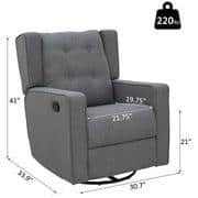 Modern Chic Gray Linen Swivel Recliner with Button Tufted Back