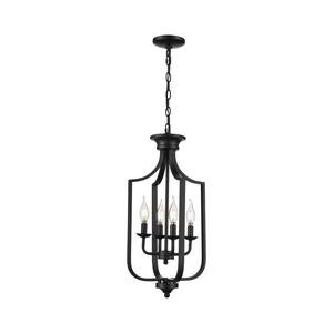 Hillcrest 12 in. 4-Light Matte Black Traditional Hanging Kitchen Pendant Light with Metal Shade