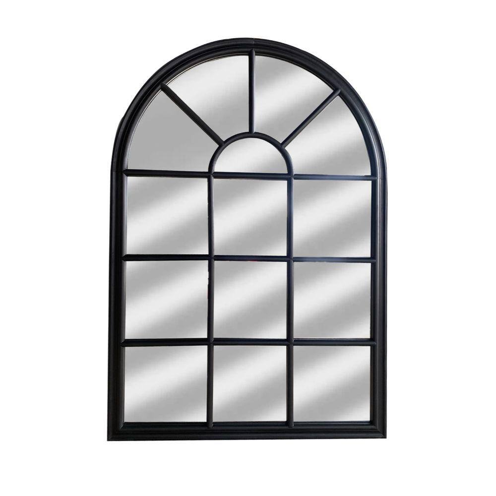 Benjara 36 in. x 1 in. Black Window Arch Pane Wooden Frame Floor Mirror