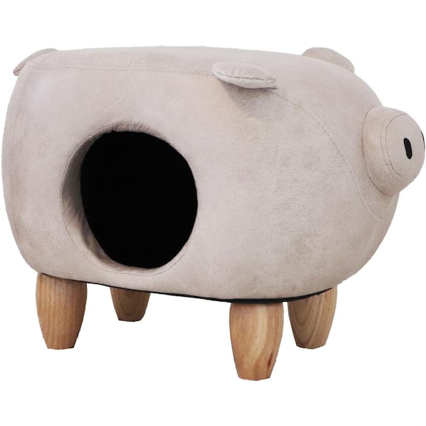 Critter Sitters 16-In. Seat Height Light Gray Pig Animal Shape Pet House Ottoman - For Bedroom, Playroom and Living Room