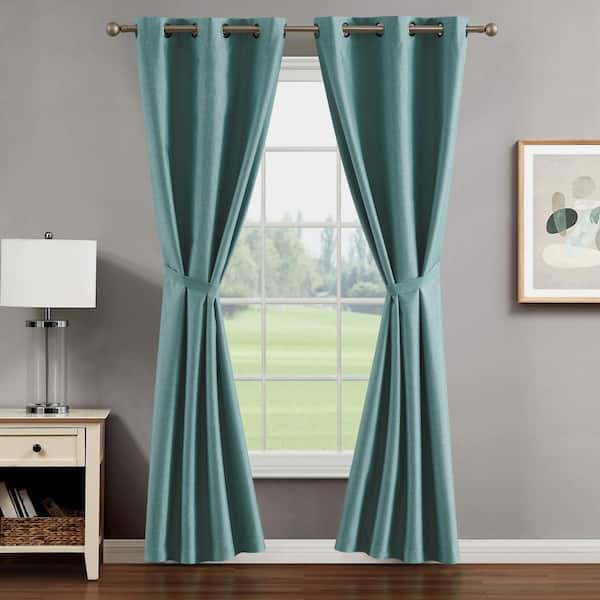 CREATIVE HOME IDEAS Legrae Turquoise 38 in. W x 96 in. L Grommet Blackout Tiebacks Curtain (2-Panels and 2-Tiebacks)