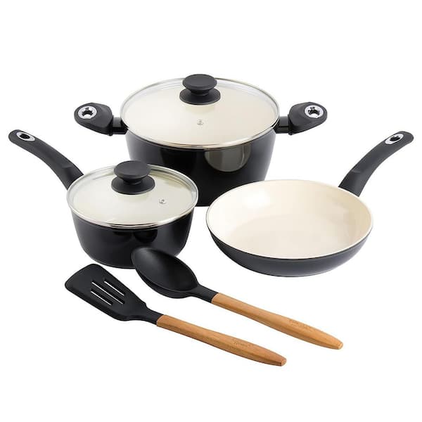 Gibson Home Plaza Cafe 7-Piece Forged Aluminum Cookware Set in Black