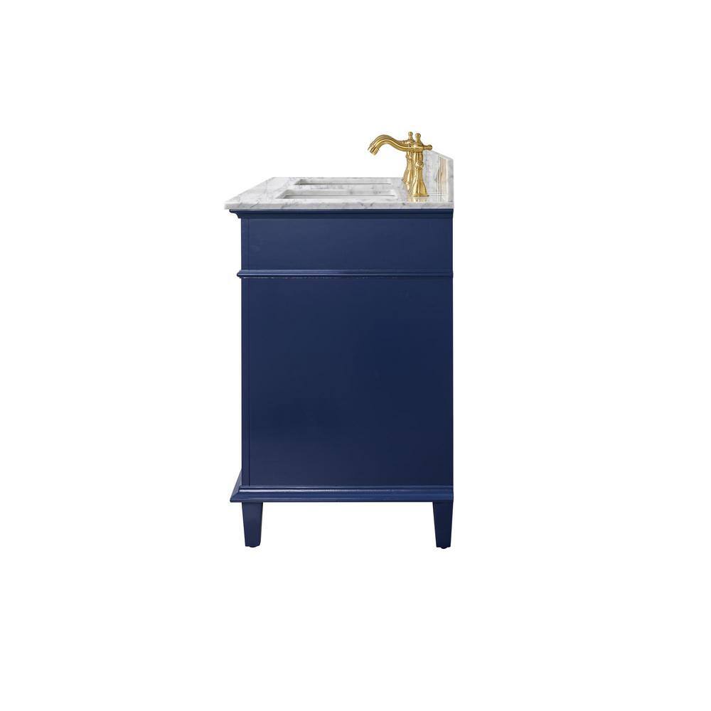 54 in. Navy Blue Double Sink Vanity with Carrara White Marble Top