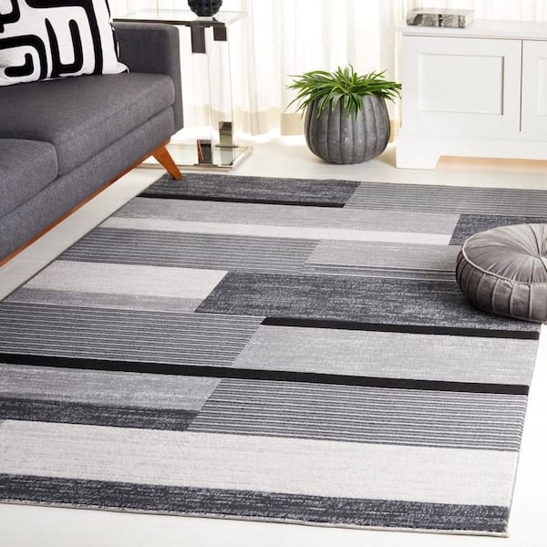 Odyssey 4 ft. x 6 ft. Dark Gray/Black Ivory Abstract Striped Area Rug