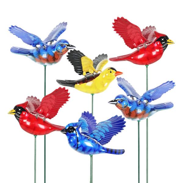 Exhart WindyWings Songbird Assortment 1.31 ft. Multi-Color Plastic Plant Stakes (6-Pack)