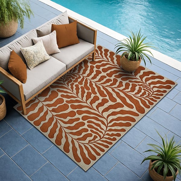 Castille Fiore Terra-Cotta 8 ft. x 11 ft. Floral Indoor/Outdoor Area Rug