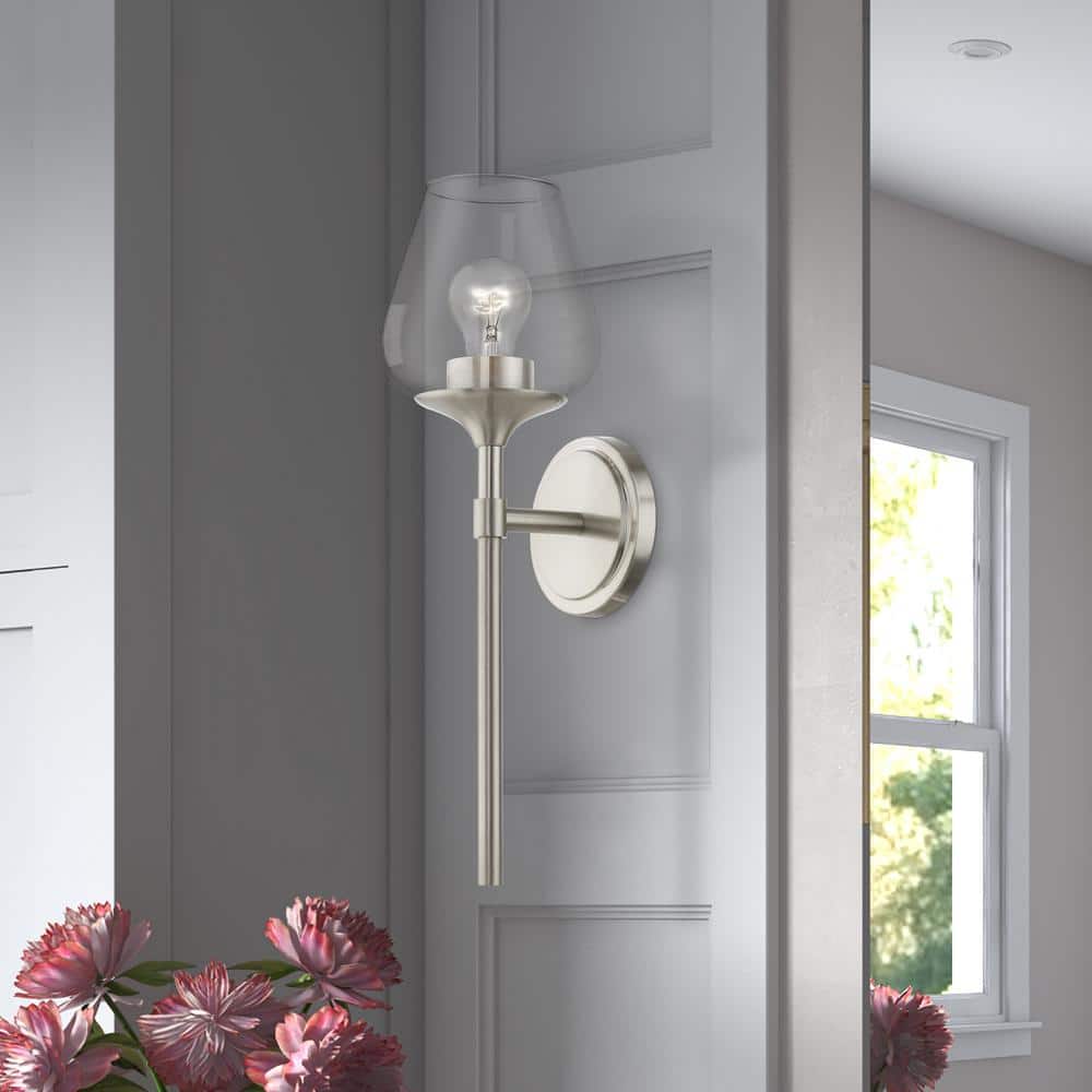 Brushed Nickel Vanity Sconce with Clear Glass Shade