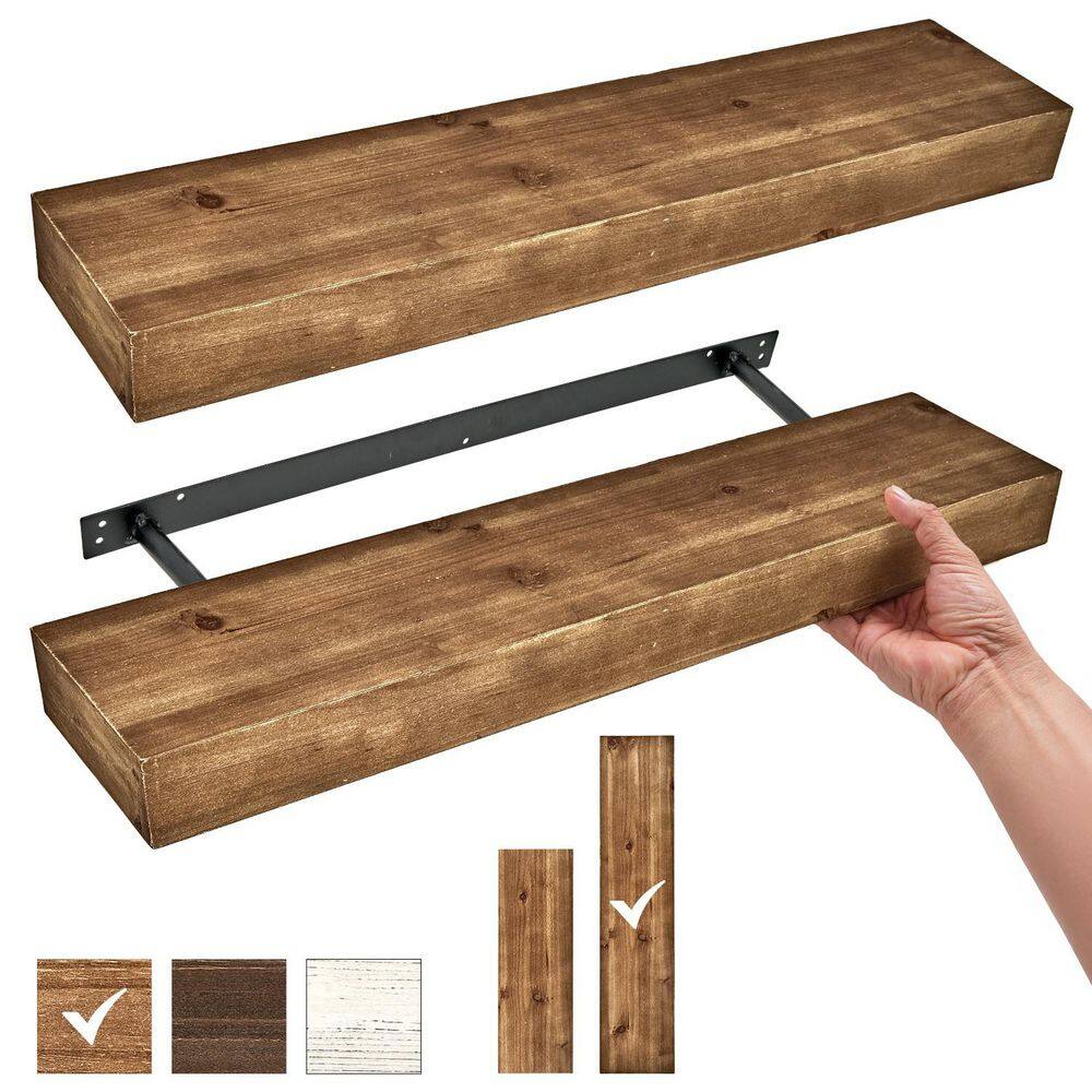 Floating Wall Shelf - Rustic Decor Shelves for Living Room, Bedroom, Kitchen - Farmhouse Wall Shelves
