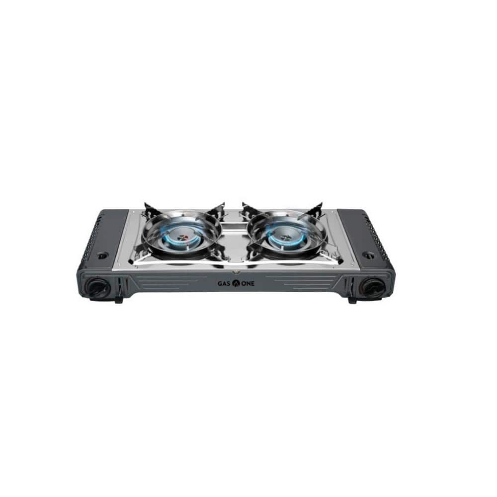 Portable Stainless Steel 2-Burner Gas Camp Stove with Piezo Ignition