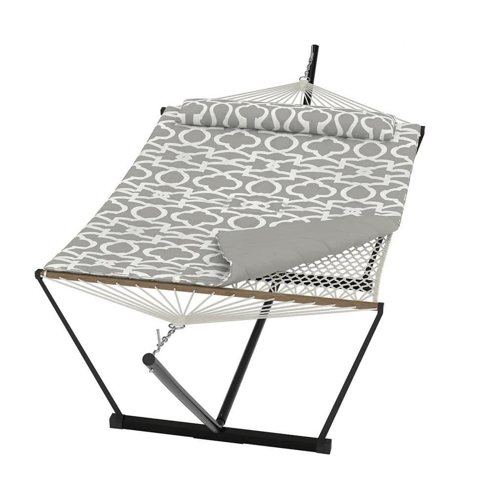 2-Person Quilted Hammock Bed with Stand, Portable Double Hammock with Pillow and Balance Ropes in Gray Pattern price history on PriceWatchPro