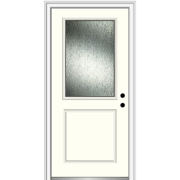 MMI Door 32 in. x 80 in. Left-Hand/Inswing Rain Glass Alabaster Fiberglass Prehung Front Door on 4-9/16 in. Frame